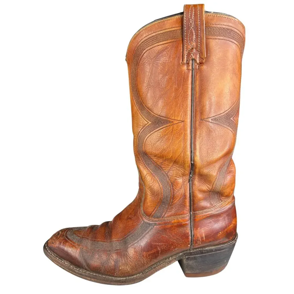 Vintage Men’s Dan Post Narrow Embossed Brown Leather Cowboy Boot Size US 10.5 B